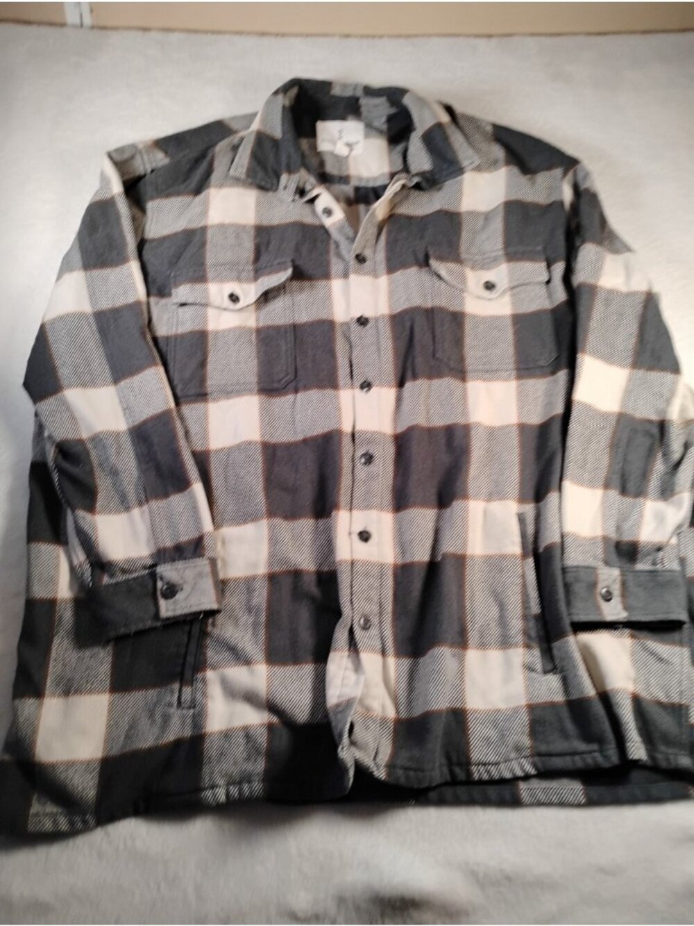 Mutual Weave Mens Shacket Plaid Flannel Heavyweight Pockets 4XLT Gray White